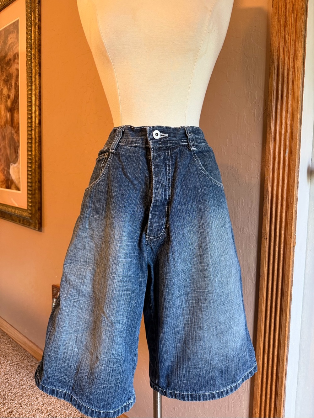 Y2K South Pole Men's Relaxed Blue Denim Wide-Leg Shorts size 32